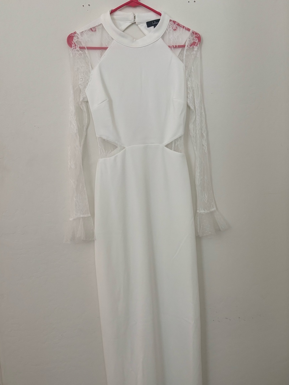 Lulus White Lace Sleeve Open Back Maxi Dress XS Wedding Bridal Shower